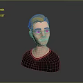 3D Model Man With Blonde Hair Blue Eyes And Black Shirt On Gray Background