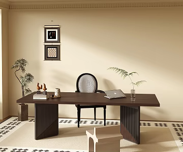 French Antique Desk and Chair Desk and Chair Leisure Chair Decorative Painting Office Desk and Chair 3d model
