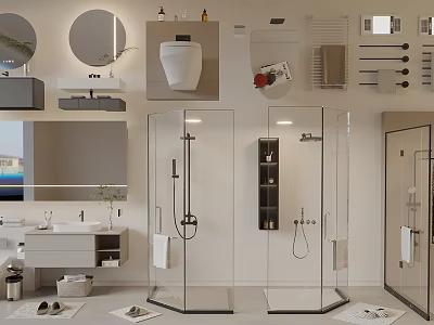 Modern Bathroom Suite With Glass Shower Enclosure Toilet Vanity And Mirror 3d model