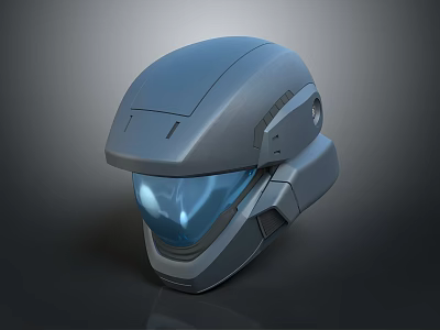 Futuristic Gray Helmet With Blue Visor And Tech Inspired Structure 3d model