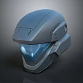Futuristic Gray Helmet With Blue Visor And Tech Inspired Structure