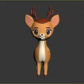 Adorable Orange Deer with Red Antlers White Belly and Black Eyes Standing on Black Background