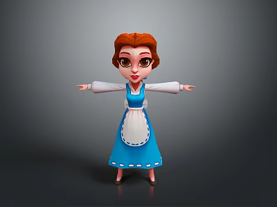 Blue Dress With White Apron And Long Sleeves For Cartoon Character Costume 3d model