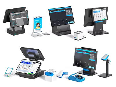 Advanced Commercial POS Equipment Featuring Touchscreen Monitors Receipt Printers Barcode Scanners And Terminals 3d model