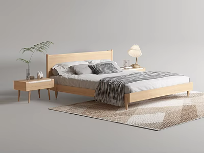 Nordic Double Bed Solid Wood Double Bed 3d model
