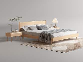 Nordic Double Bed Solid Wood Double Bed 3d model