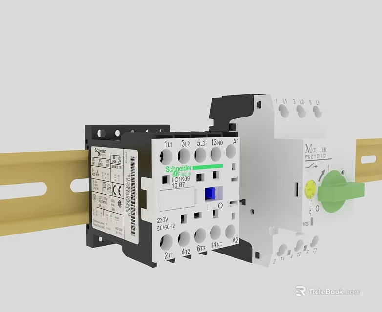 Swing Door Electrical Control Unit With Green Button White Housing And Mounting Rail Design 3d model 