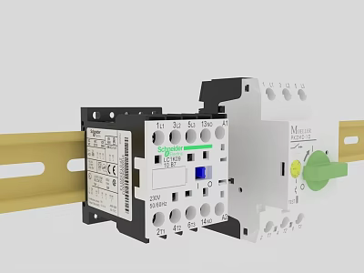 Swing Door Electrical Control Unit With Green Button White Housing And Mounting Rail Design 3d model