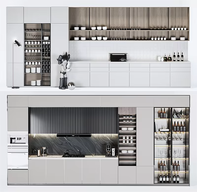 Modern Wine Cabinet With Glass Doors And Multiple Shelves For Wine Storage In Kitchen 3d model