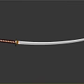 Katana Weapon With Orange Wrapped Handle And Black Blade On Grey Background