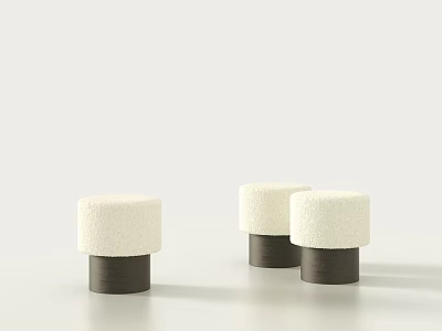Three Elegant Plush Stools with Dark Cylindrical Legs Against Light Background 3d model