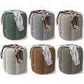 Soft Plush Sofa Stool In Green Brown Gray With Decorative Towel And Stylish Design