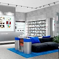 Bright Retail Store In Shopping Mall With Glass Windows Display Racks Glasses And Counter