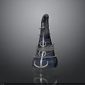 Blue Cone Shaped Decorative Sculpture With Wrapped Rope And Metal Ring Accents