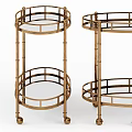 Gold Bamboo Style Two Tiered Decorative Serving Cart With Metal Frame And Wheels