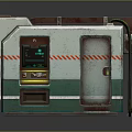Industrial Small Building With White Green Exterior Warning Stripes Display Screen And Connected Hose