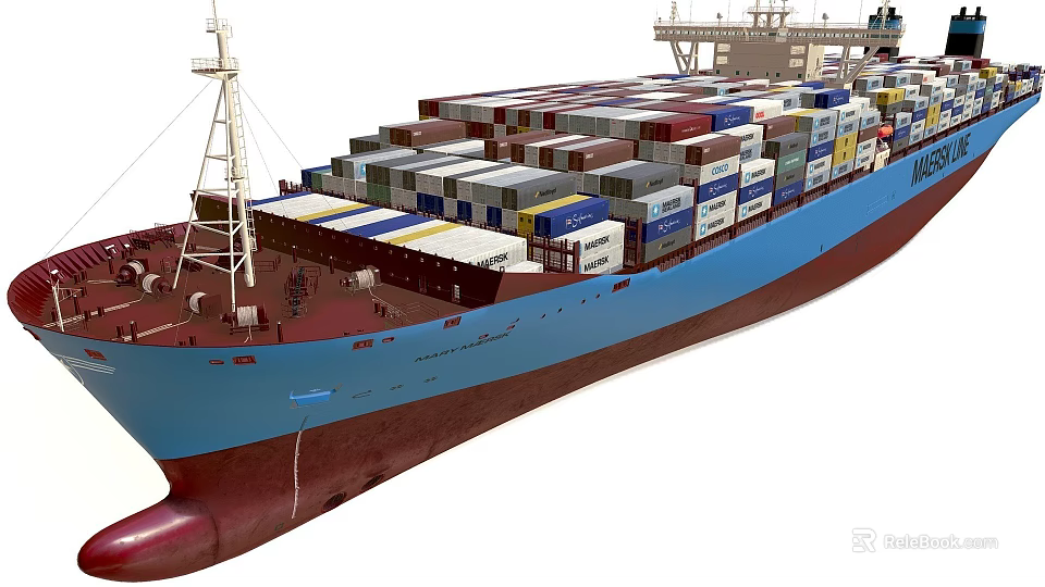 Container Cargo Ship With Blue And Red Hull Loaded With Many Colorful Containers On Deck 3d model 