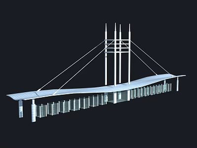 Modern Architectural Entrance Gate With Sleek Structure White Support Columns And Curved Roof 3d model