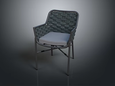 Modern Woven Rattan Chair with Metal Frame and Light Gray Cushion 3d model
