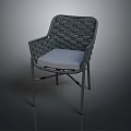 Modern Woven Rattan Chair with Metal Frame and Light Gray Cushion