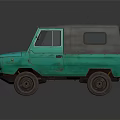 Vintage Green Vehicle Compact Design With Roof Cover Side Windows And Wheels