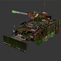 Camouflaged Armored Military Vehicle With Turret Mounted Cannon And Tracks