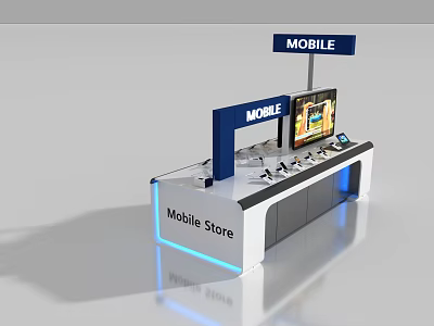 Modern Mobile Store Display Counter With Blue Lighting And Phone Displays 3d model