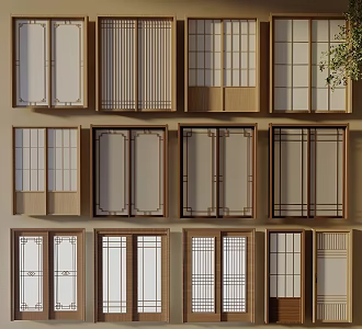 Song style log wind sliding door sliding door wooden Japanese style sliding door 3d model