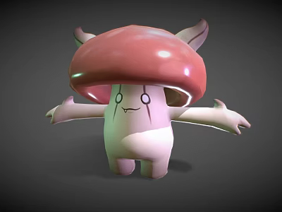 Cute Mushroom Character 3D Model With Red Cap White Body And Outstretched Arms 3d model