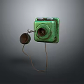Vintage Green Square Desktop Computer With Cable And Retro Design
