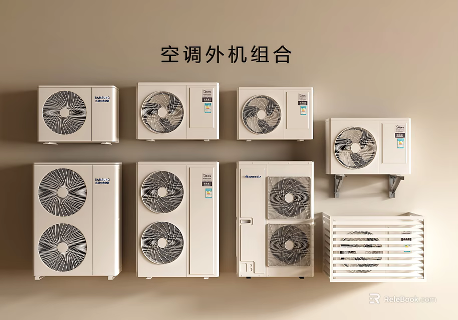 Air Conditioner Fan Outdoor Units Combination with Various Models and Sizes 3d model 