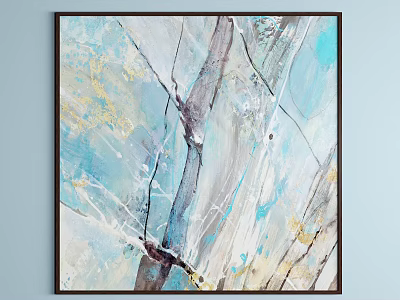 Abstract Painting With Blue White Gray Gold Tones And Fluid Brushstrokes 3d model
