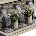 Decorative Outdoor Water Fountain With Stone Wall Water Flow And Green Plants