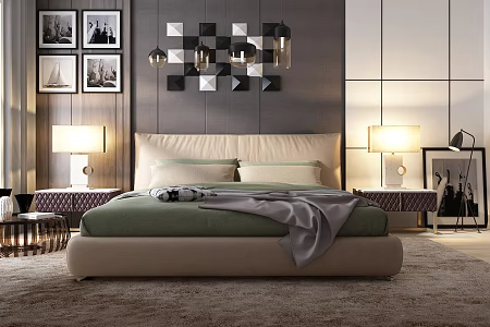 Modern background double bed 3d model