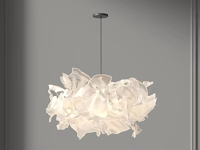 Elegant Modern White Flower Shaped Chandelier Hanging In Grey Interior Room 3d model