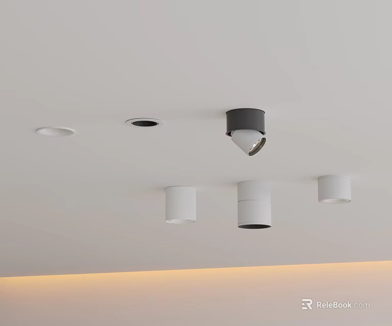 White and Gray Downlights and Spotlights for Modern Ceiling Interior Lighting 3d model 