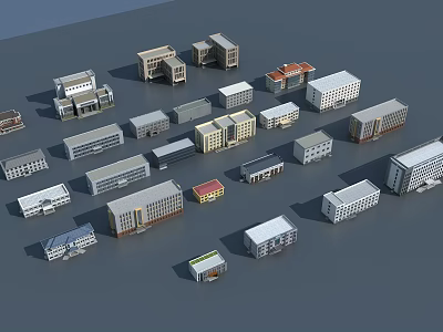 Various Office Building Models With Different Designs And Styles Arranged In 3d model