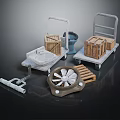 Industrial Hand Trucks With Wooden Crates Fan Part And Pallet Tools