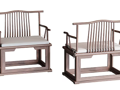 Chinese Style Wooden Leisure Chairs With Slat Back And Padded Seats 3d model