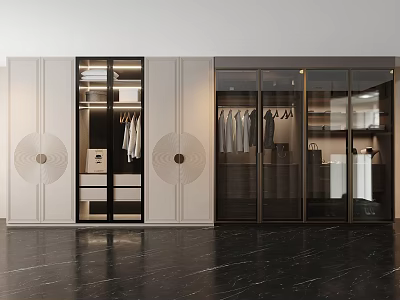 Modern Wardrobe Interior With Glass Doors Built-in Lighting And Storage Design 3d model