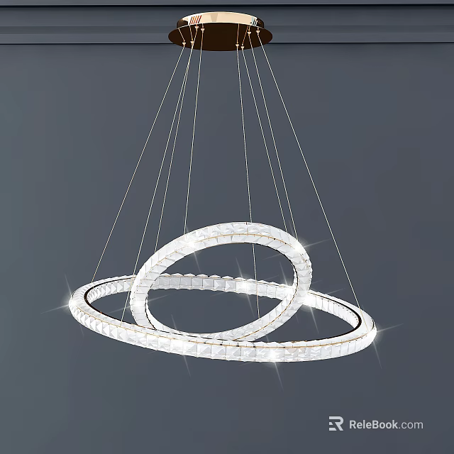 Modern Hanging Double Circular Ring Chandelier With Sparkling Crystal Accents 3d model 