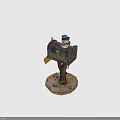 Seagull Perched On Rustic Painted Mailbox With Crab Shells And Fish Bone On Sandy Base