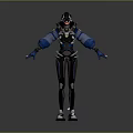 Futuristic Sci Fi Character With Blue Helmet Mechanical Armor And Silver Boots