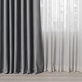 Elegant Gray Curtains With White Sheer Layer And Building View Through Window 3d model