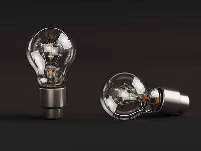 Vintage Transparent Glass Light Bulbs With Metal Base And Filament Design 3d model