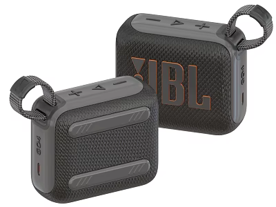 JBL Portable Wireless Speakers With Grey Texture Design And Carry Strap 3d model