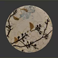 Round Wood and Stone Decorative Plate with Branch and Flower Patterns