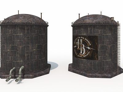 Water tower cold que tower storage tank gas tank water tank retro industrial equipment industrial machine 3d model