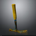 Yellow Long Handle Tool Equipment With Blue Metal Head And Rustic Texture