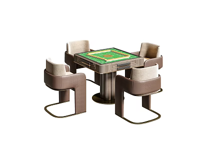 Elegant Modern Entertainment Table With Green Mahjong Surface And Upholstered Chairs 3d model